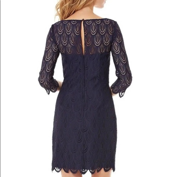 Lilly Pulitzer Hera Lace Dress True Navy Two Tone Feather Lace Size 0 - Picture 3 of 16